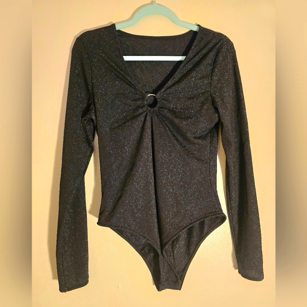 Black Gitter Long Sleeve Bodysuit